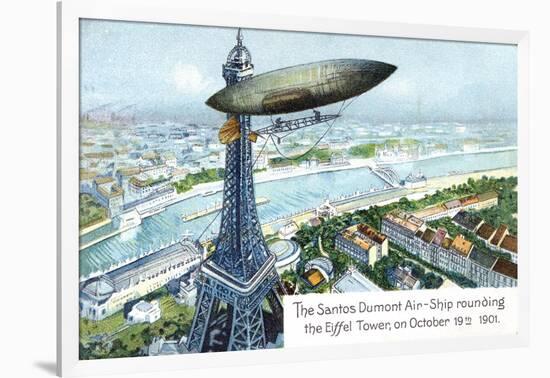 The Santos Dumont Air-Ship Rounding the Eiffel Tower, on October 19th 1901-null-Framed Giclee Print