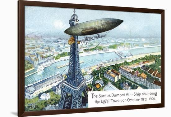 The Santos Dumont Air-Ship Rounding the Eiffel Tower, on October 19th 1901-null-Framed Giclee Print