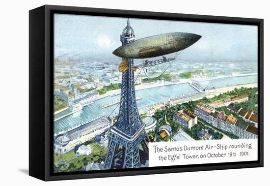 The Santos Dumont Air-Ship Rounding the Eiffel Tower, on October 19th 1901-null-Framed Stretched Canvas