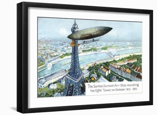 The Santos Dumont Air-Ship Rounding the Eiffel Tower, on October 19th 1901-null-Framed Giclee Print