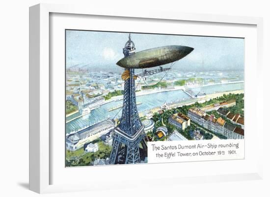 The Santos Dumont Air-Ship Rounding the Eiffel Tower, on October 19th 1901-null-Framed Giclee Print