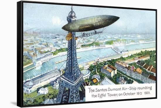 The Santos Dumont Air-Ship Rounding the Eiffel Tower, on October 19th 1901-null-Framed Stretched Canvas