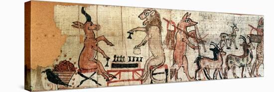 The Satirical Papyrus, Detail from the Left Hand Side Showing a Lion and an Antelope Playing-null-Stretched Canvas