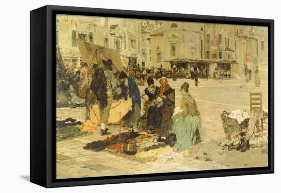 The Saturday Market in Campo San Paolo, Venice, 1882-1883-Giacomo Favretto-Framed Stretched Canvas