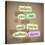 The Saying Belive You Can And You'Re Halfway There On Pieces Of Paper Pinned To A Bulletin Board-iqoncept-Stretched Canvas