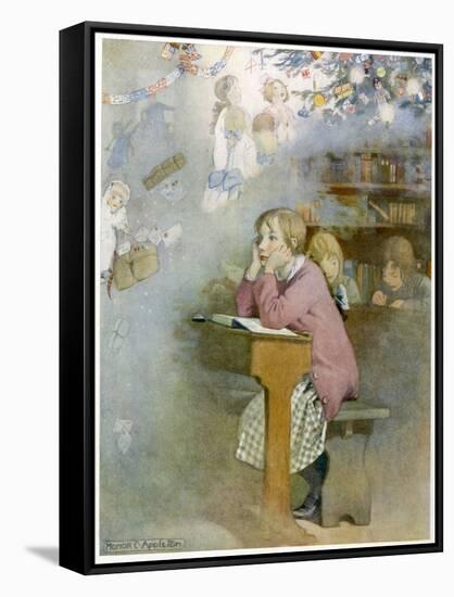 The Schoolgirl at Her Desk Day-Dreams of the Pleasures of the Christmas Holidays-Honor C. Appleton-Framed Stretched Canvas