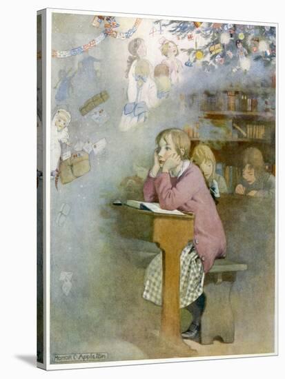 The Schoolgirl at Her Desk Day-Dreams of the Pleasures of the Christmas Holidays-Honor C. Appleton-Stretched Canvas