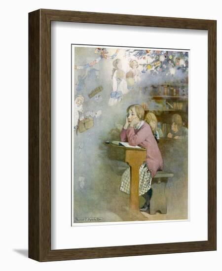 The Schoolgirl at Her Desk Day-Dreams of the Pleasures of the Christmas Holidays-Honor C. Appleton-Framed Art Print