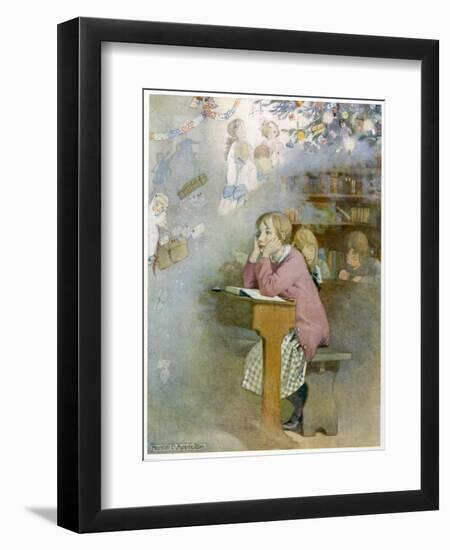 The Schoolgirl at Her Desk Day-Dreams of the Pleasures of the Christmas Holidays-Honor C. Appleton-Framed Art Print