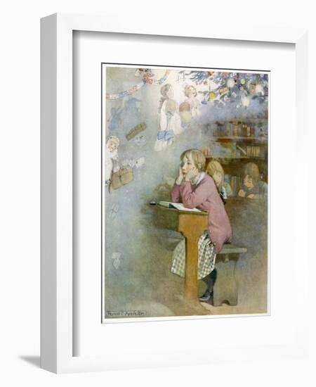 The Schoolgirl at Her Desk Day-Dreams of the Pleasures of the Christmas Holidays-Honor C. Appleton-Framed Art Print