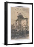 The Scotch Crane, Showing a Huge Derrick Crane on a Building Site in the City, c.1904-Thomas Robert Way-Framed Giclee Print