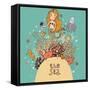 The Sea Bright Cartoon with Mermaid, Octopus, Fishes, Crab and Sea Horse near Coral-smilewithjul-Framed Stretched Canvas