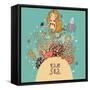 The Sea Bright Cartoon with Mermaid, Octopus, Fishes, Crab and Sea Horse near Coral-smilewithjul-Framed Stretched Canvas