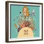 The Sea Bright Cartoon with Mermaid, Octopus, Fishes, Crab and Sea Horse near Coral-smilewithjul-Framed Premium Giclee Print
