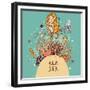 The Sea Bright Cartoon with Mermaid, Octopus, Fishes, Crab and Sea Horse near Coral-smilewithjul-Framed Premium Giclee Print