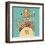 The Sea Bright Cartoon with Mermaid, Octopus, Fishes, Crab and Sea Horse near Coral-smilewithjul-Framed Art Print