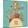 The Sea Bright Cartoon with Mermaid, Octopus, Fishes, Crab and Sea Horse near Coral-smilewithjul-Mounted Art Print