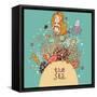 The Sea Bright Cartoon with Mermaid, Octopus, Fishes, Crab and Sea Horse near Coral-smilewithjul-Framed Stretched Canvas