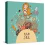 The Sea Bright Cartoon with Mermaid, Octopus, Fishes, Crab and Sea Horse near Coral-smilewithjul-Stretched Canvas