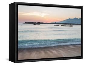 The Sea Laps Up on the Sand in Gili Trawangan at Sunrise-Alex Saberi-Framed Stretched Canvas