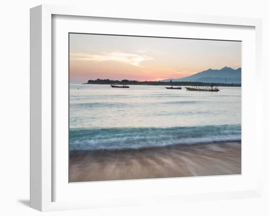 The Sea Laps Up on the Sand in Gili Trawangan at Sunrise-Alex Saberi-Framed Photographic Print