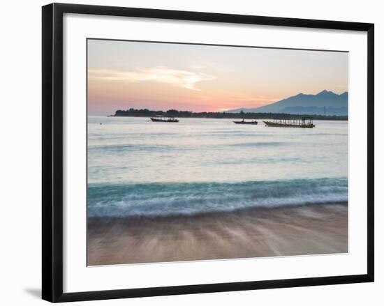 The Sea Laps Up on the Sand in Gili Trawangan at Sunrise-Alex Saberi-Framed Photographic Print