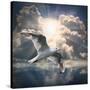 The Seagull Flying Over A Sea Against A Dramatic Sky. Background From Nature-Kletr-Stretched Canvas