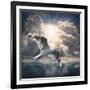 The Seagull Flying Over A Sea Against A Dramatic Sky. Background From Nature-Kletr-Framed Photographic Print