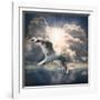 The Seagull Flying Over A Sea Against A Dramatic Sky. Background From Nature-Kletr-Framed Photographic Print