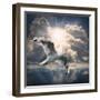 The Seagull Flying Over A Sea Against A Dramatic Sky. Background From Nature-Kletr-Framed Photographic Print