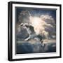 The Seagull Flying Over A Sea Against A Dramatic Sky. Background From Nature-Kletr-Framed Photographic Print