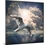 The Seagull Flying Over A Sea Against A Dramatic Sky. Background From Nature-Kletr-Mounted Photographic Print