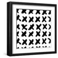 The Seamless Black and White Pattern with Crosses. the Creative Monochrome Hand Drawn Background Fo-wildfloweret-Framed Art Print