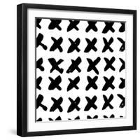 The Seamless Black and White Pattern with Crosses. the Creative Monochrome Hand Drawn Background Fo-wildfloweret-Framed Art Print