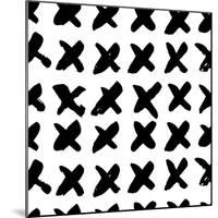 The Seamless Black and White Pattern with Crosses. the Creative Monochrome Hand Drawn Background Fo-wildfloweret-Mounted Art Print