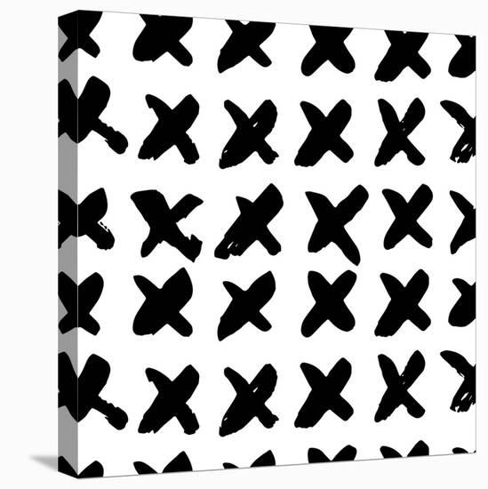 The Seamless Black and White Pattern with Crosses. the Creative Monochrome Hand Drawn Background Fo-wildfloweret-Stretched Canvas