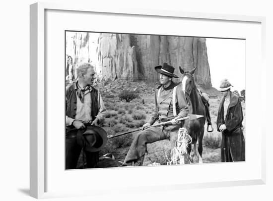 The Searchers, from Left: Harry Carey Jr., John Wayne, Hank Worden, 1956-null-Framed Photo