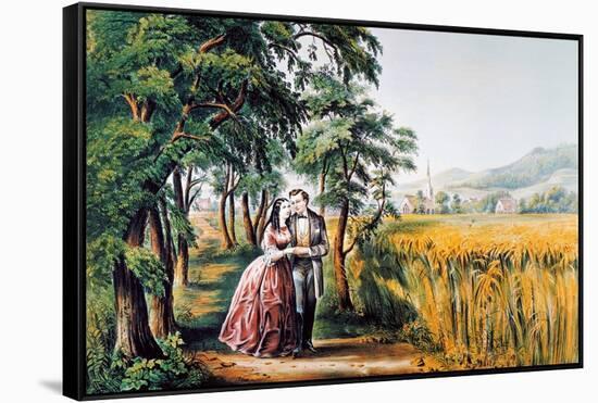 The Season Of Love-Currier & Ives-Framed Stretched Canvas