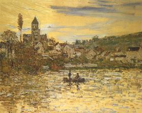 The Seine at Vetheuil-Claude Monet-Framed Textured Art