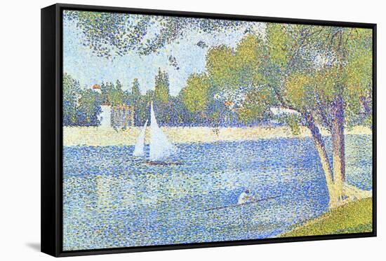 The Seine by the Island of Jatte in Spring-Georges Seurat-Framed Stretched Canvas