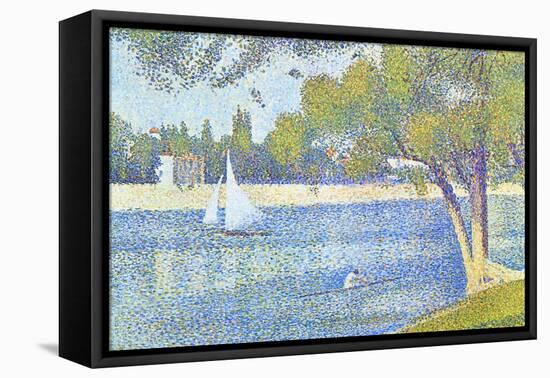 The Seine by the Island of Jatte in Spring-Georges Seurat-Framed Stretched Canvas