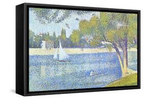 The Seine by the Island of Jatte in Spring-Georges Seurat-Framed Stretched Canvas