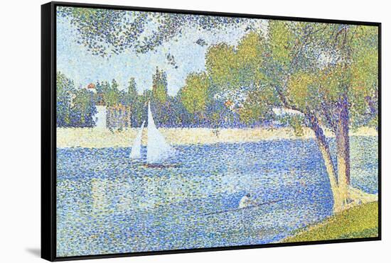 The Seine by the Island of Jatte in Spring-Georges Seurat-Framed Stretched Canvas