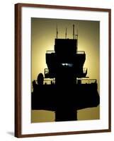 The Setting Sun Silhouettes An Air Traffic Control Tower-Stocktrek Images-Framed Photographic Print