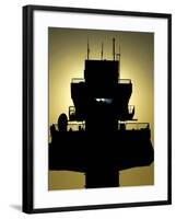 The Setting Sun Silhouettes An Air Traffic Control Tower-Stocktrek Images-Framed Photographic Print