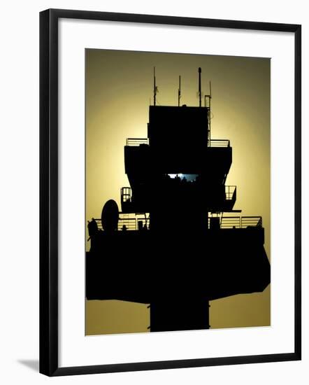 The Setting Sun Silhouettes An Air Traffic Control Tower-Stocktrek Images-Framed Photographic Print