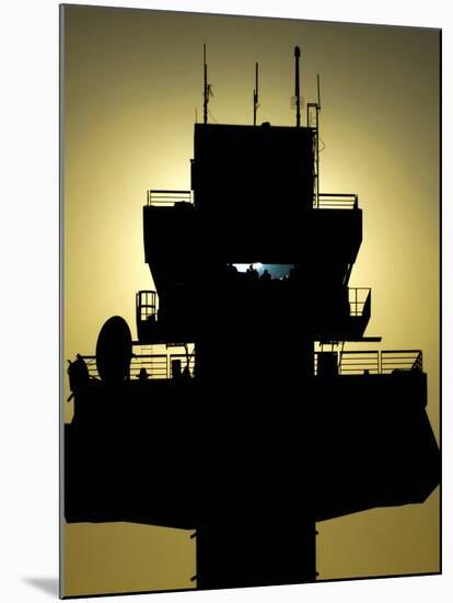 The Setting Sun Silhouettes An Air Traffic Control Tower-Stocktrek Images-Mounted Photographic Print