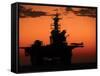 The Setting Sun Silhouettes the Amphibious Assault Ship USS Makin Island-Stocktrek Images-Framed Stretched Canvas