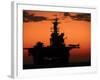 The Setting Sun Silhouettes the Amphibious Assault Ship USS Makin Island-Stocktrek Images-Framed Photographic Print