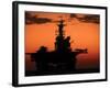 The Setting Sun Silhouettes the Amphibious Assault Ship USS Makin Island-Stocktrek Images-Framed Photographic Print